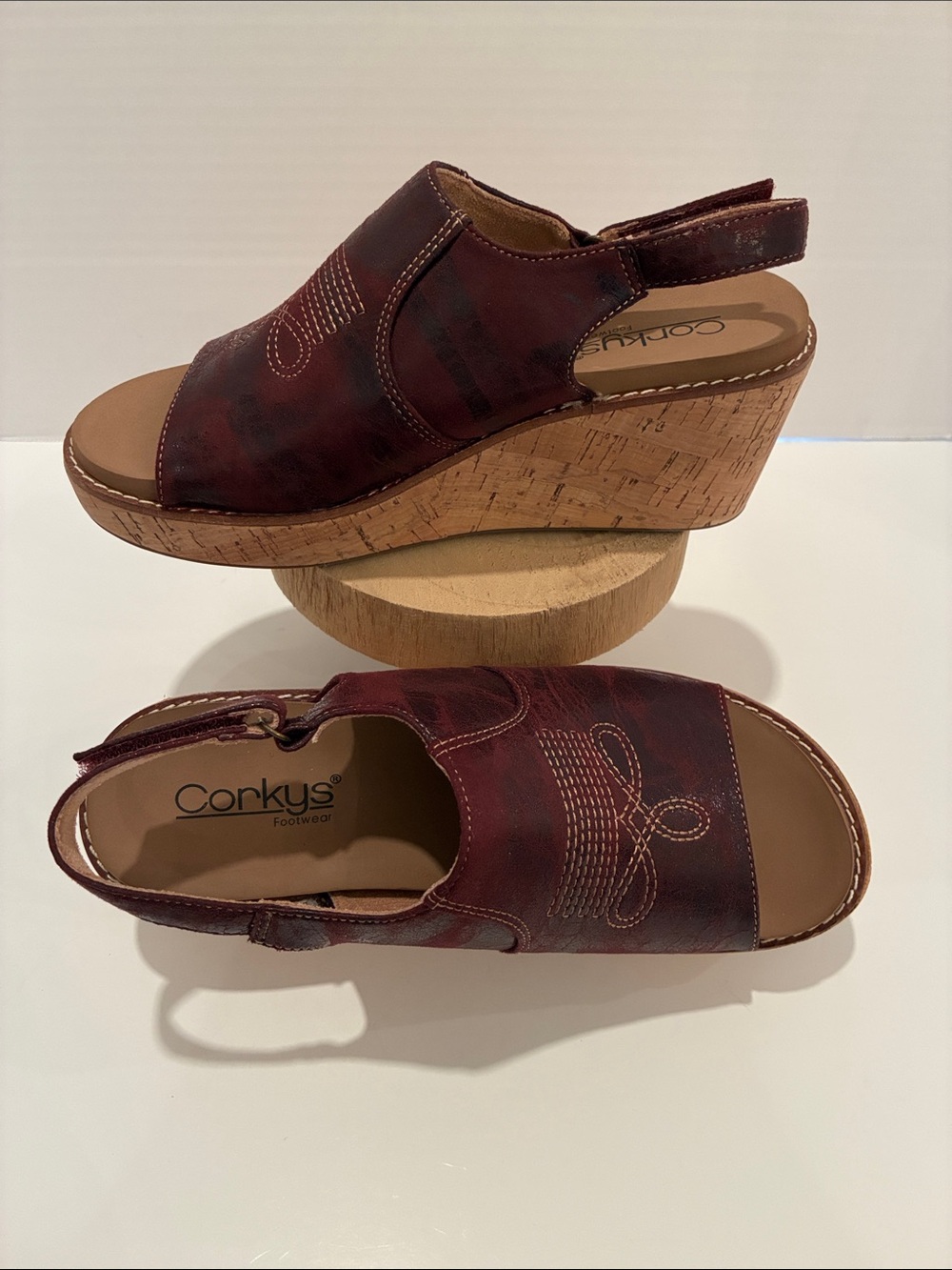 Corkys Footwear Most Wanted 2.5-Inch Wedge Sandal Burgundy Size 7